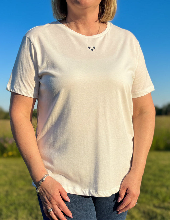 FRANSA-TALA 3 HEART TEE- WHITE