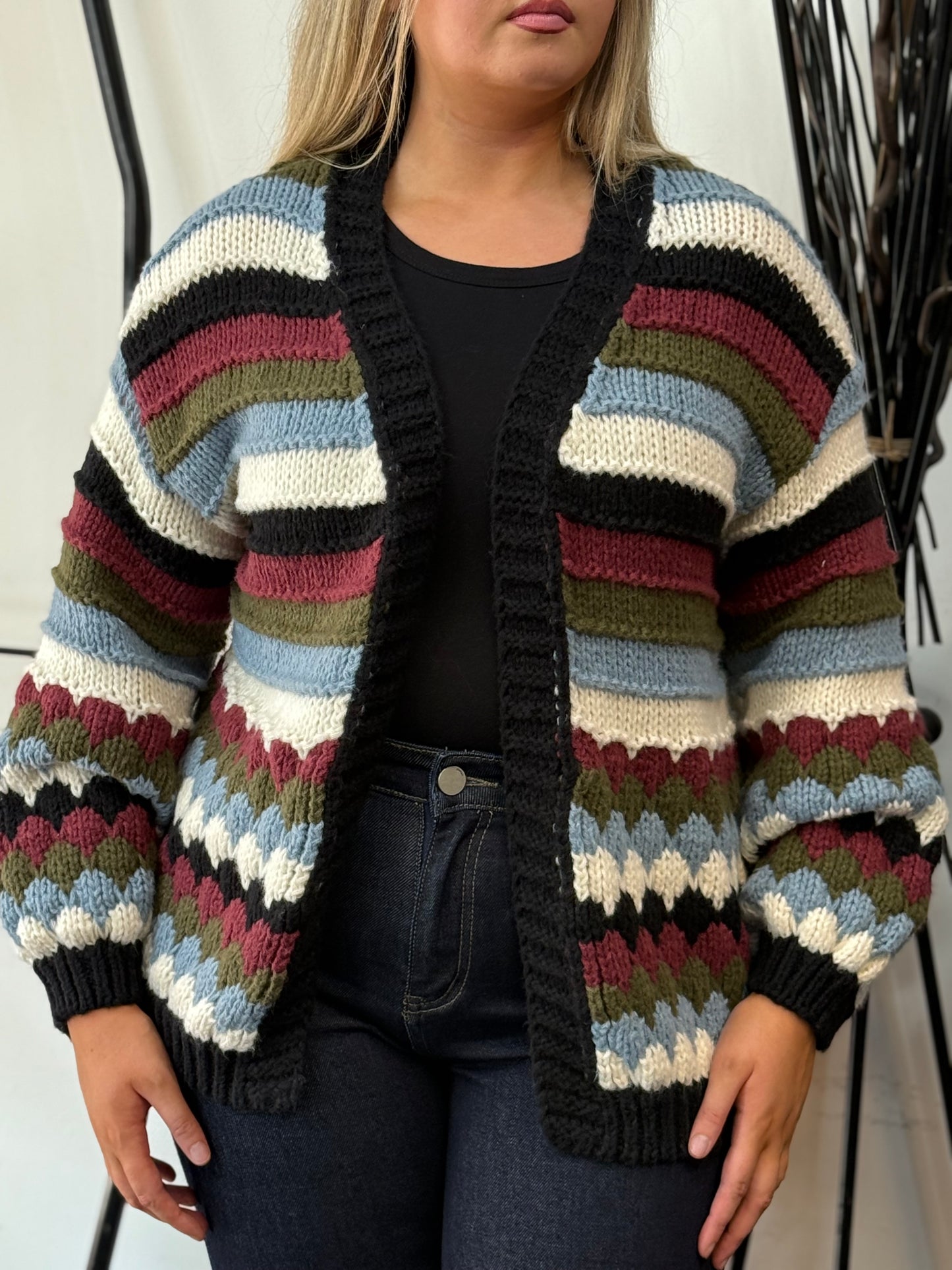 RINA-HAND KNIT MULTI STRIPE CARDI