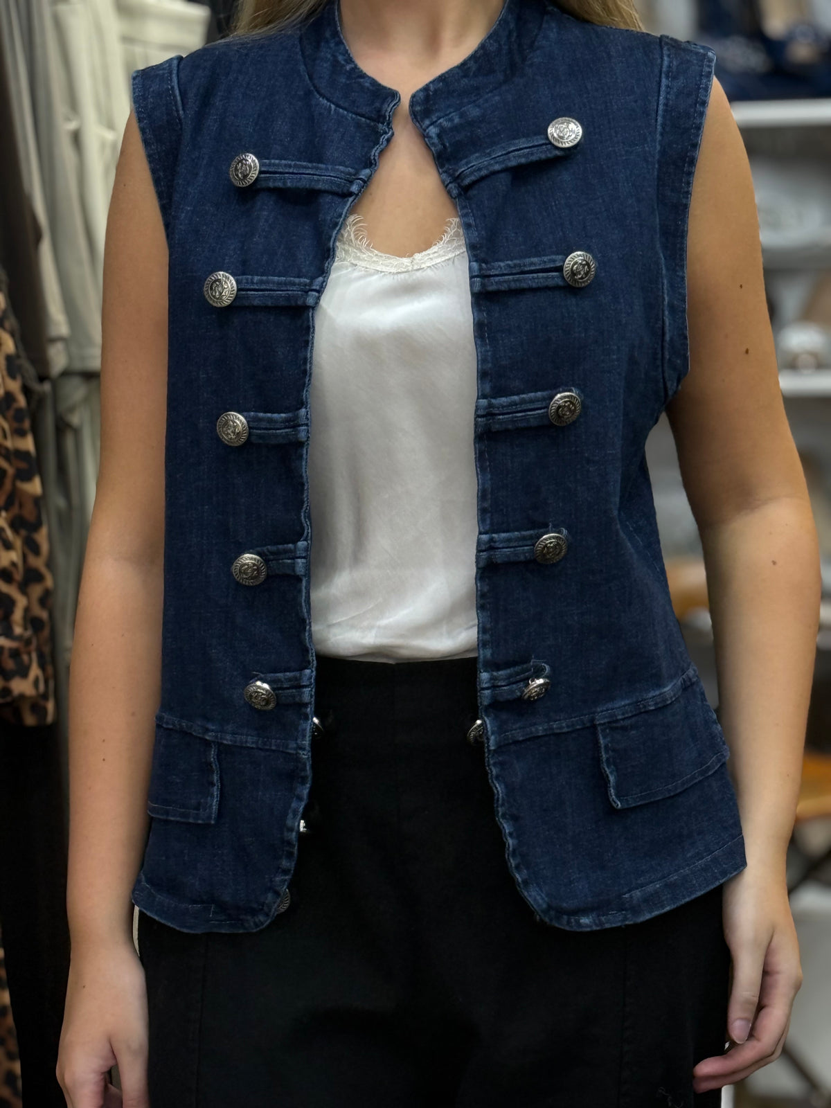 JESSIE-MILITARY DENIM WAISTCOAT