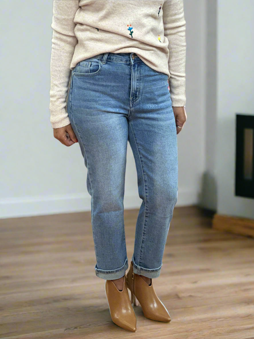 ABBIE- RB STRAIGHT FIT MID DENIM