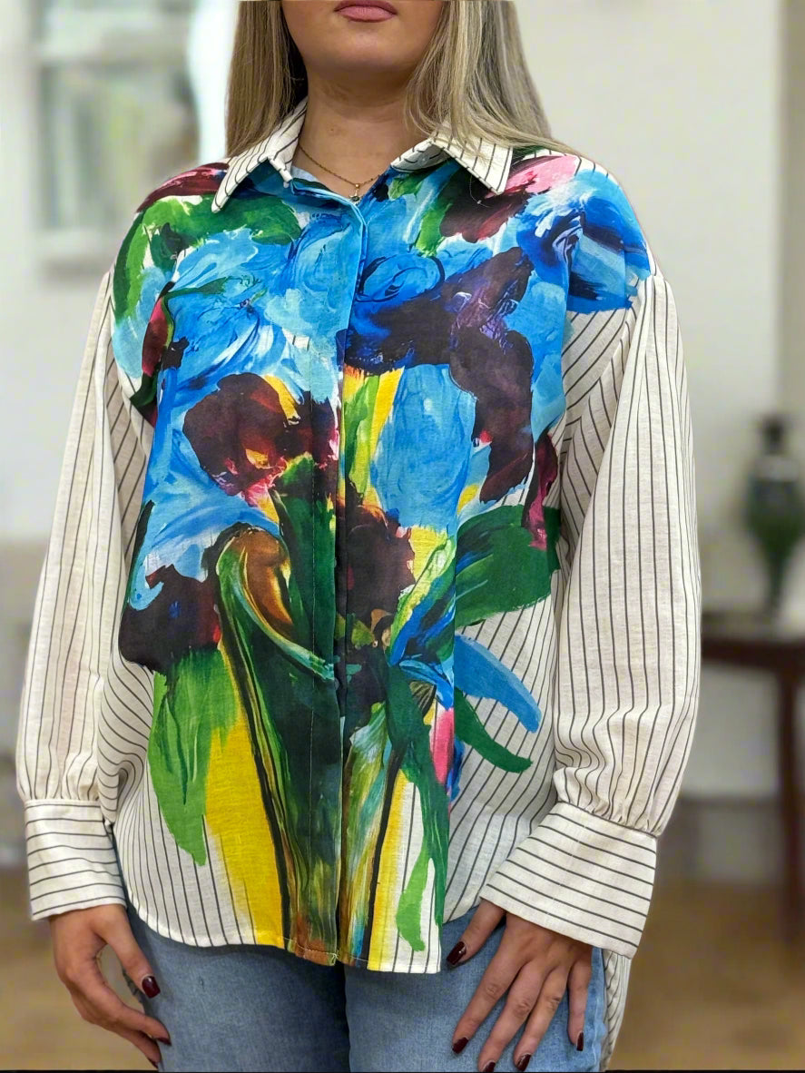 ZETA FLORAL & STRIPE SHIRT