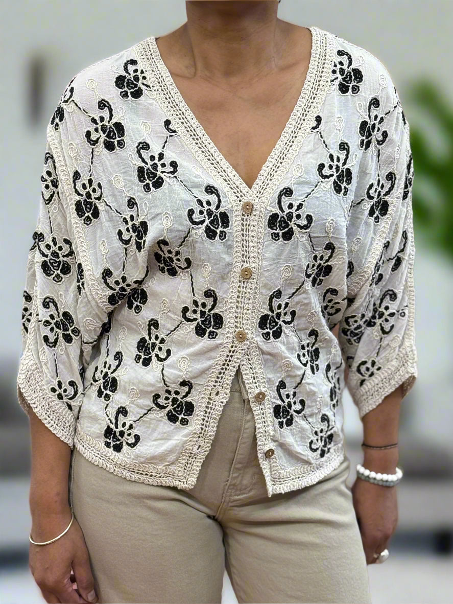 DEMI- EMB ANG COTTON BTNS TOP/JKT