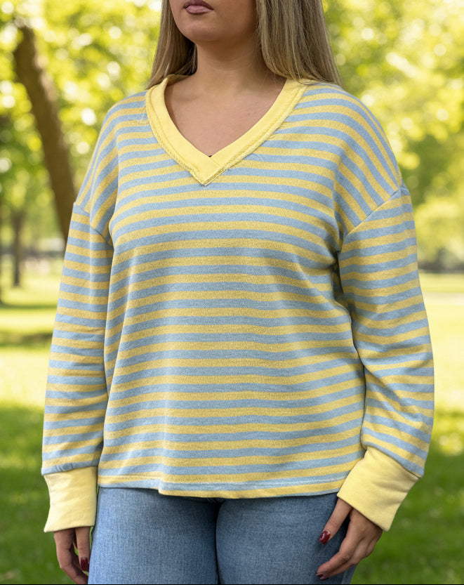 PHEONIX- KNITTED STRIPE VTRIM TOP #SunshineSALE