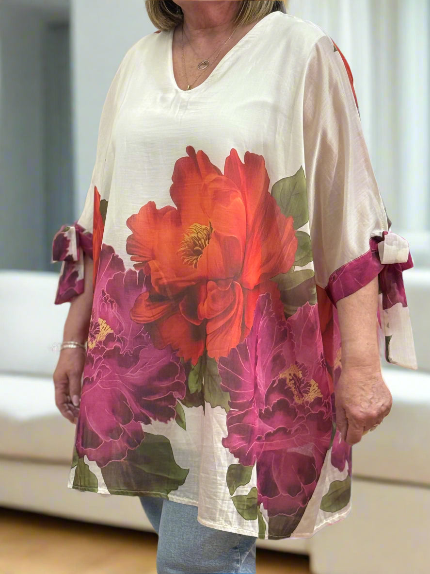 NIKITA - FLORAL OVERSIZED TIE SLEEVE TOP