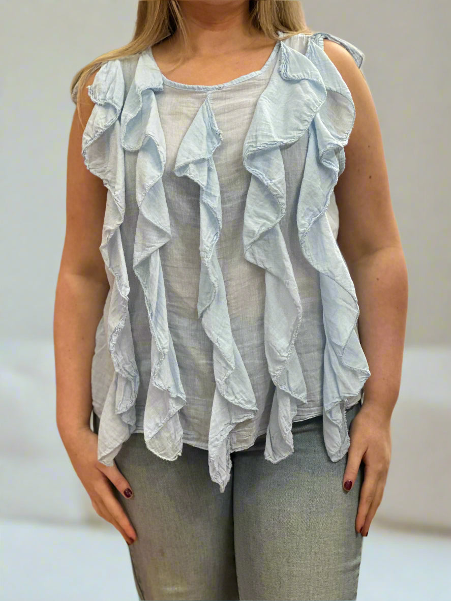 PEARL - COTTON RUFFLE FRILL S/L TOP