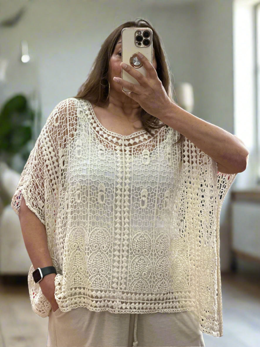 ROMA- NELL CROCHET TOP-O/SIZED-CURVE