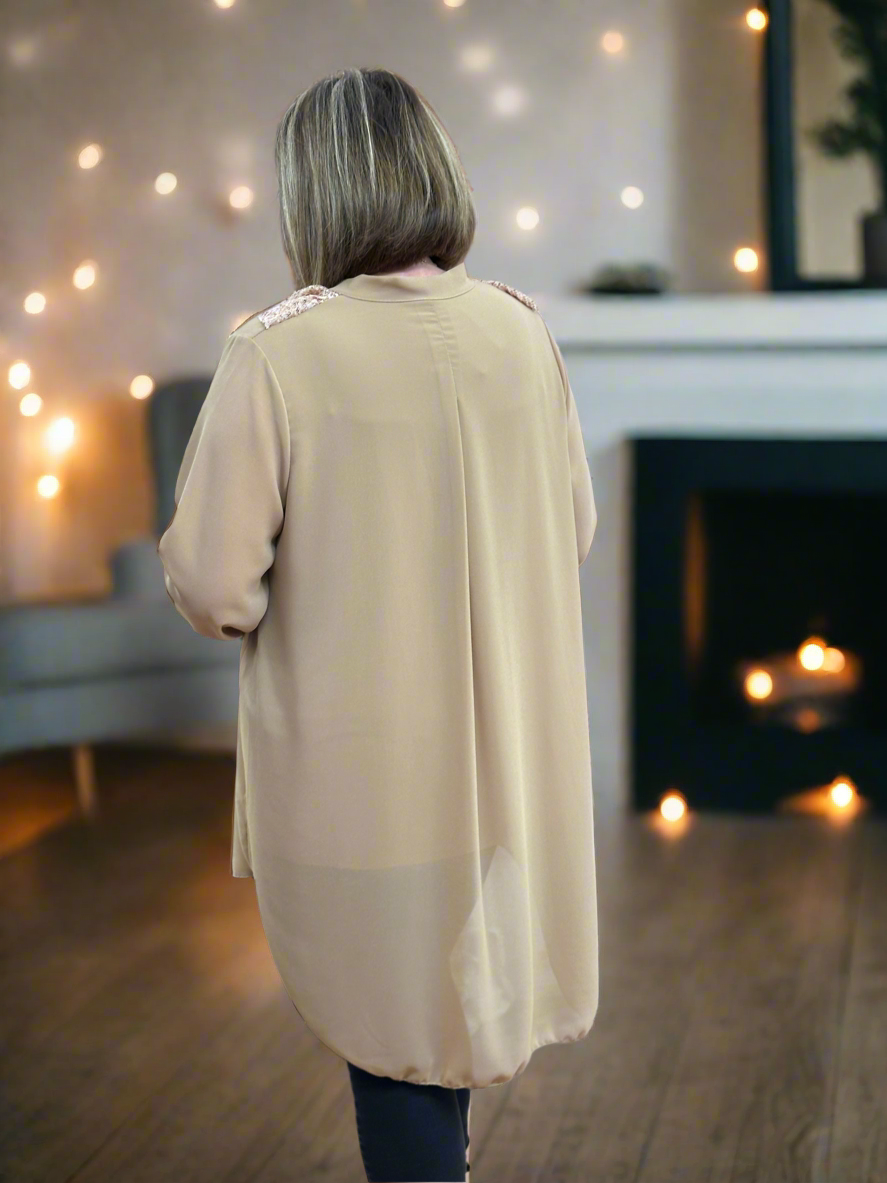 SEQUIN FRILL CHIFFON TOP-GOLD- #BlackFridaySale