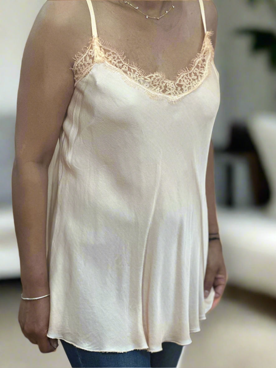 MILAN - SATIN LACE NECK TRIM CAMI