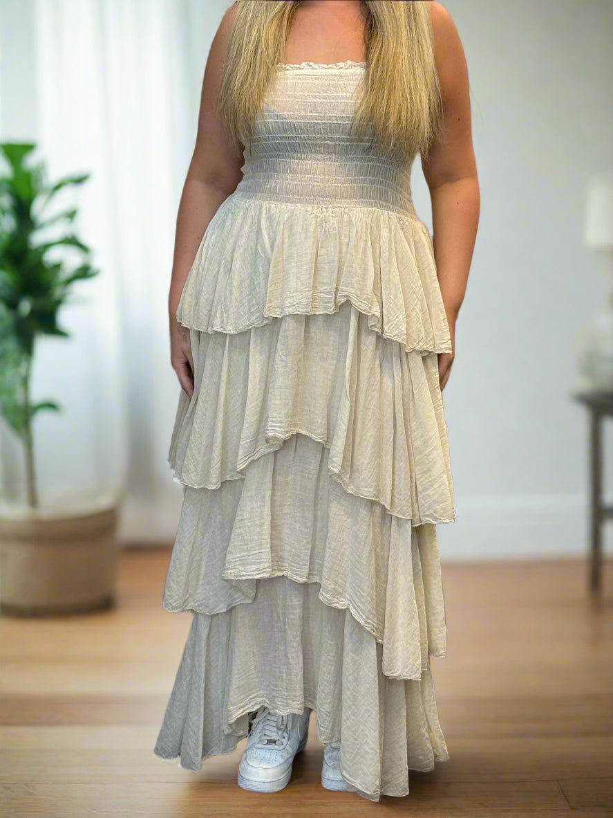 PAIGE- SHEARED STRAPLESS FRILL DRESS #LAST 1 LEFT