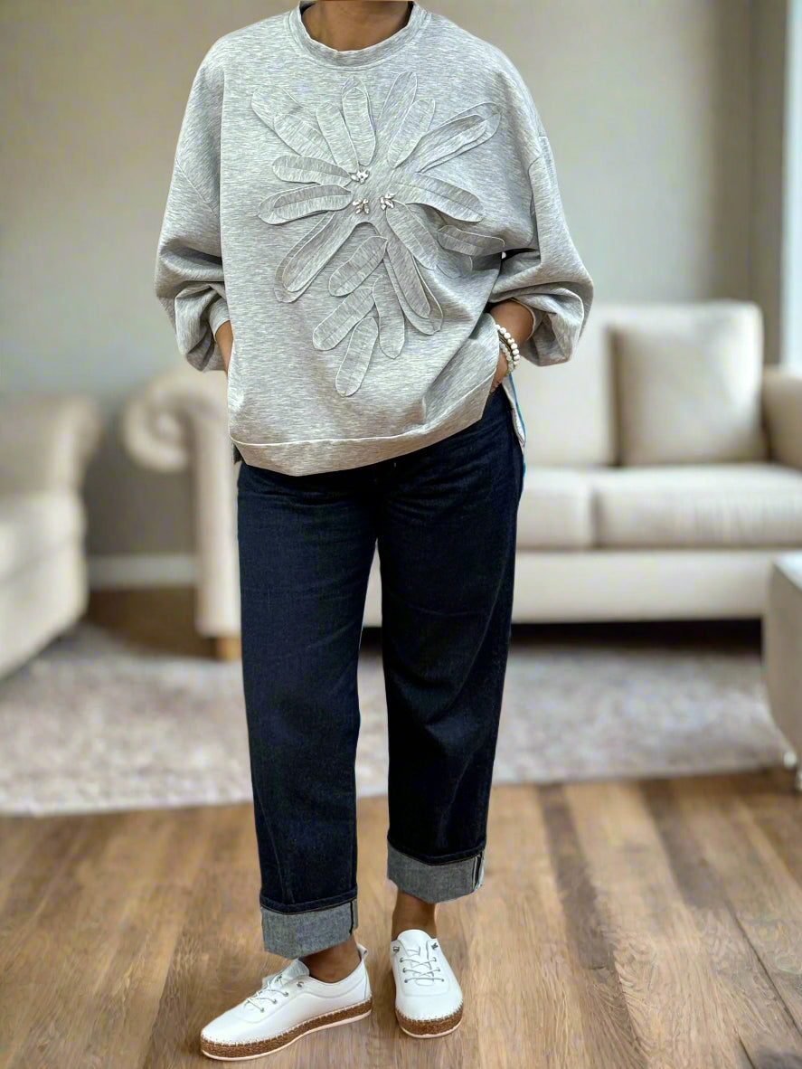 LARGE FLOWER DIAMANTE SWEAT TOP
