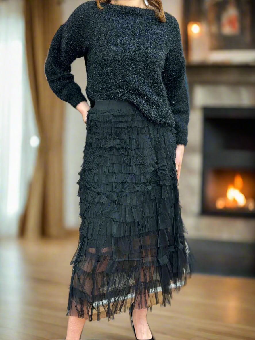 RUFFLE TULE TIERED SKIRT