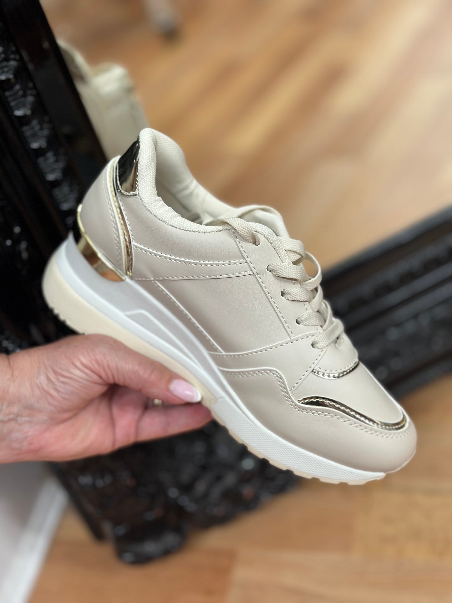 SIENNA HIGH WEDGE TRAINER- BEIGE-