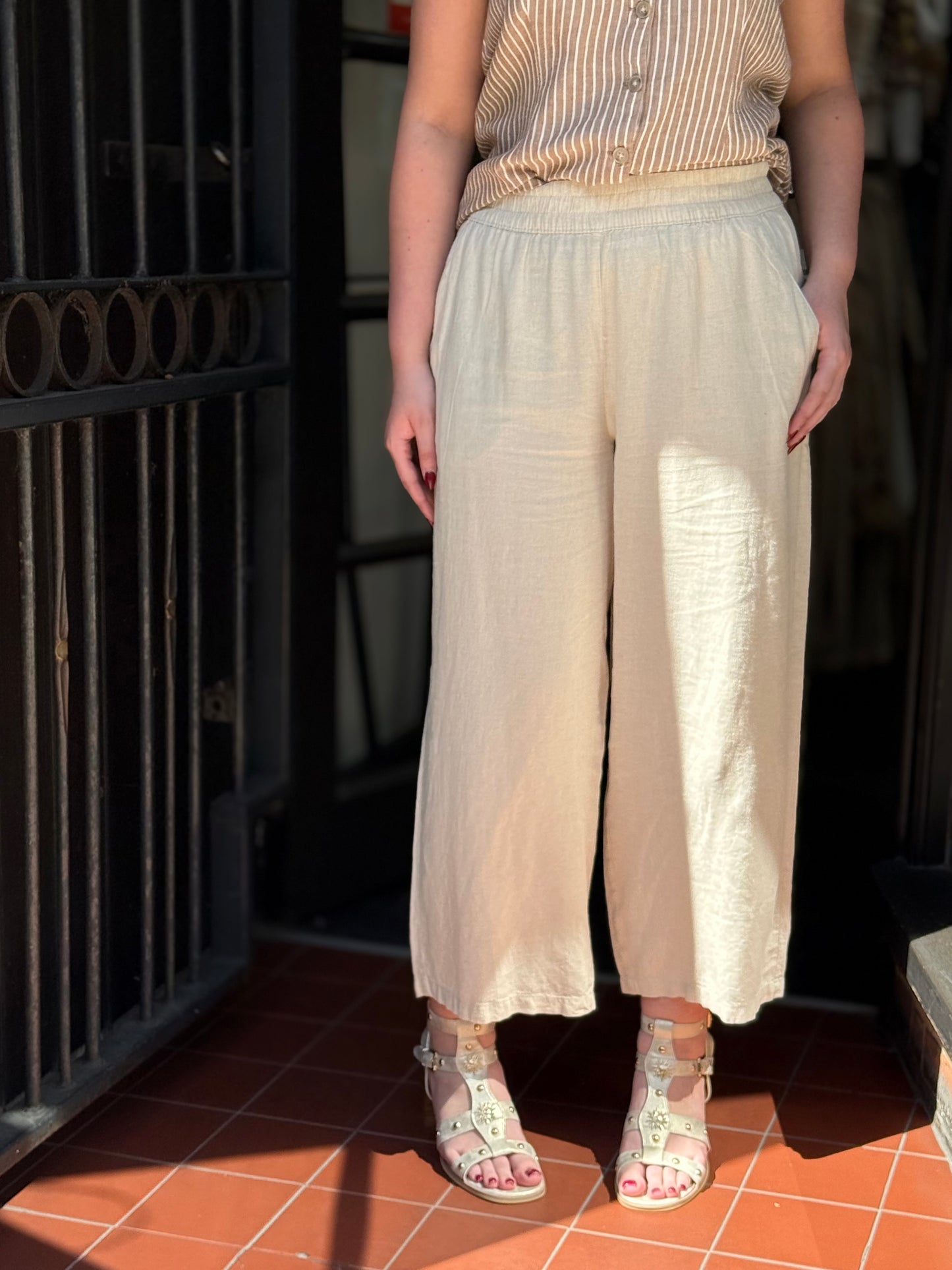 BYOUNG FALAKKA MELANGE LINEN CROP PANT
