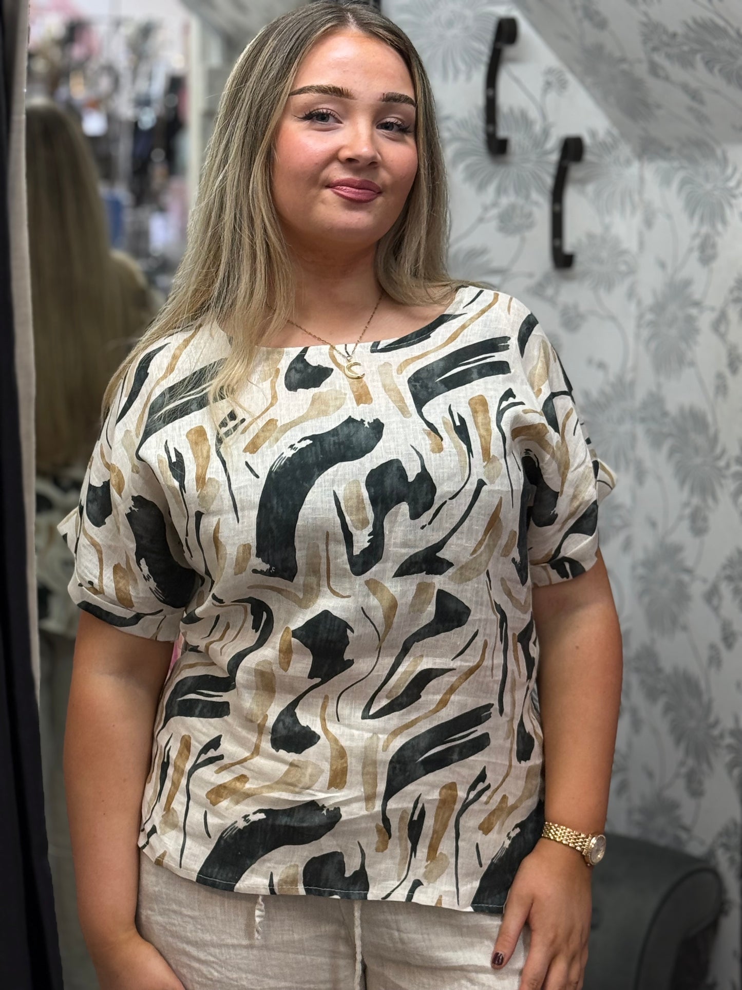 JOANIE- PRINTED LINEN TOP