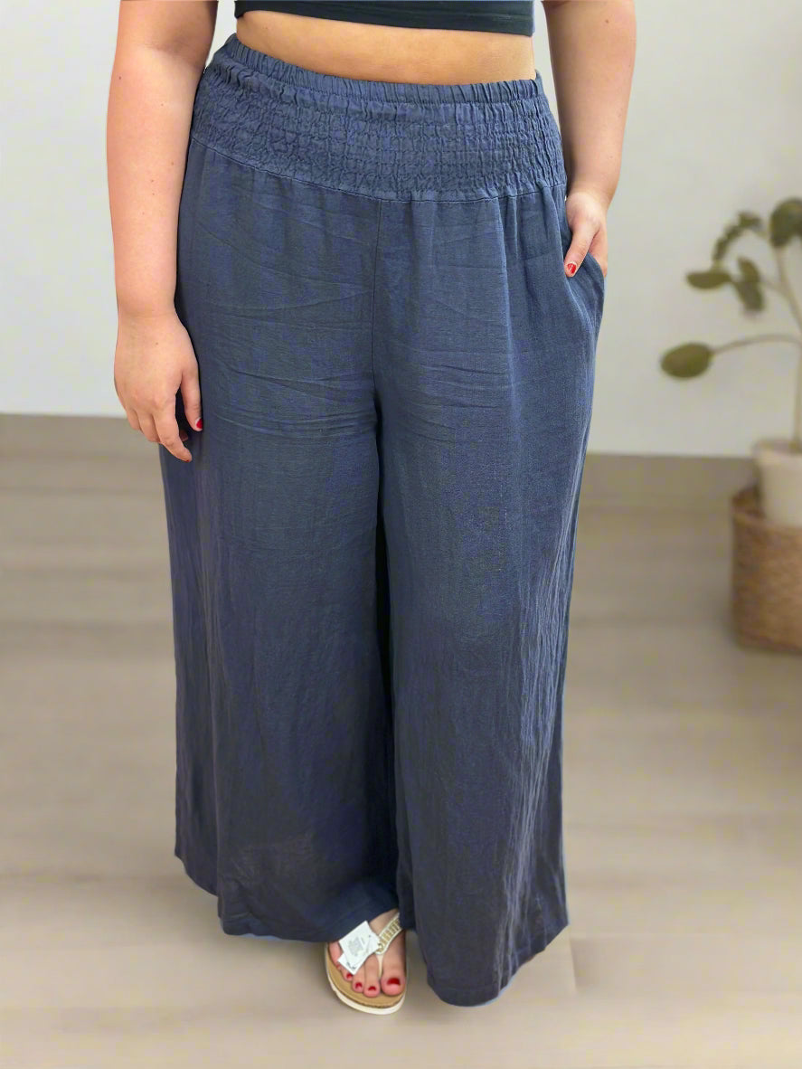 CARMEN- SHEARED WAIST LINEN PALLAZO