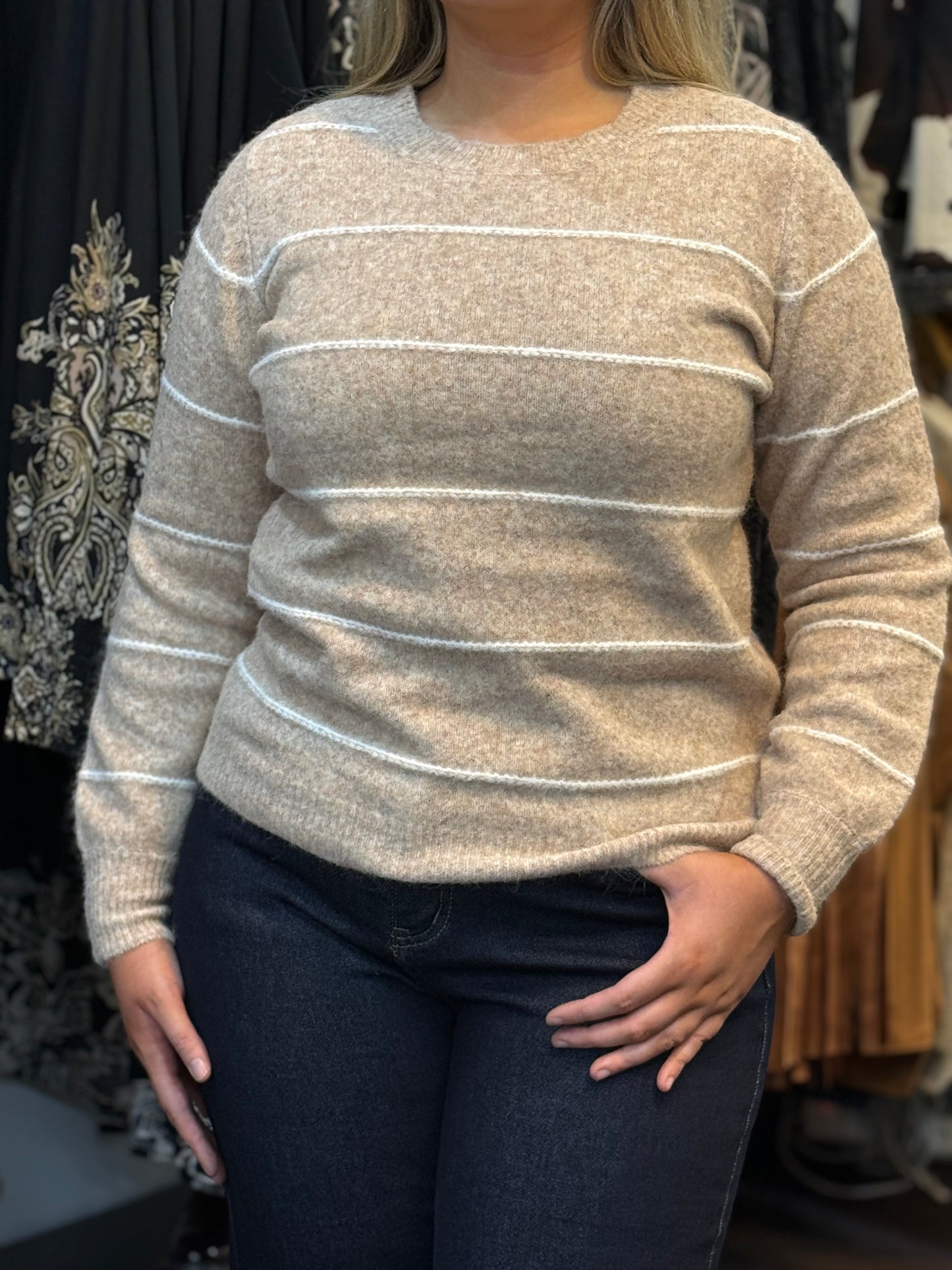 FRANSA- KENDRA STRIPE BEIGE JUMPER