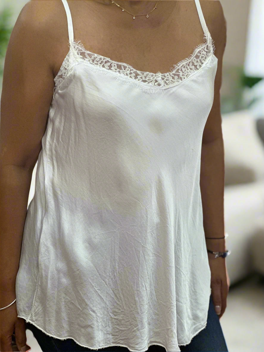 MILAN - SATIN LACE NECK TRIM CAMI