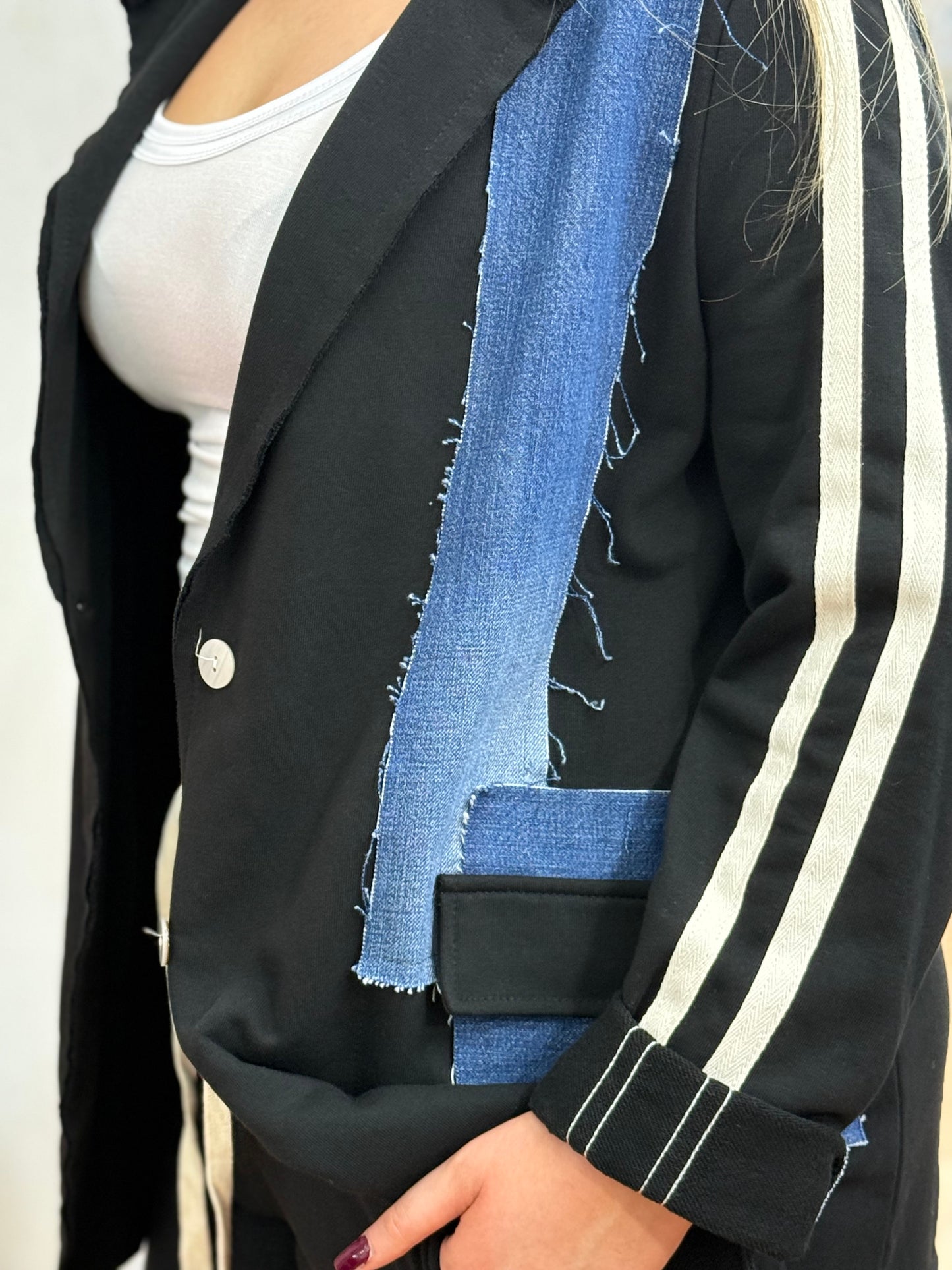 HUDSON-JERSEY DENIM MIX BLAZER