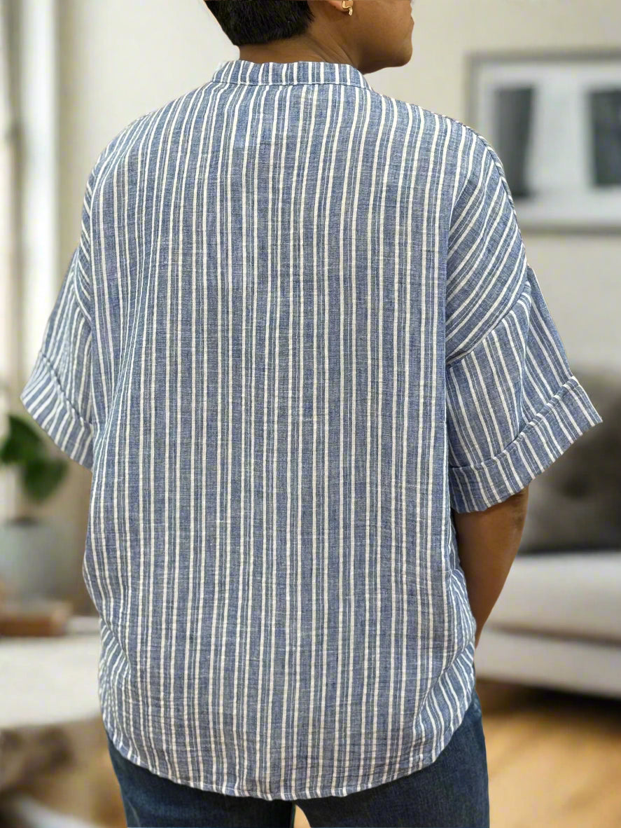 REISS- GRANDAD PINSTRIPE SHIRT
