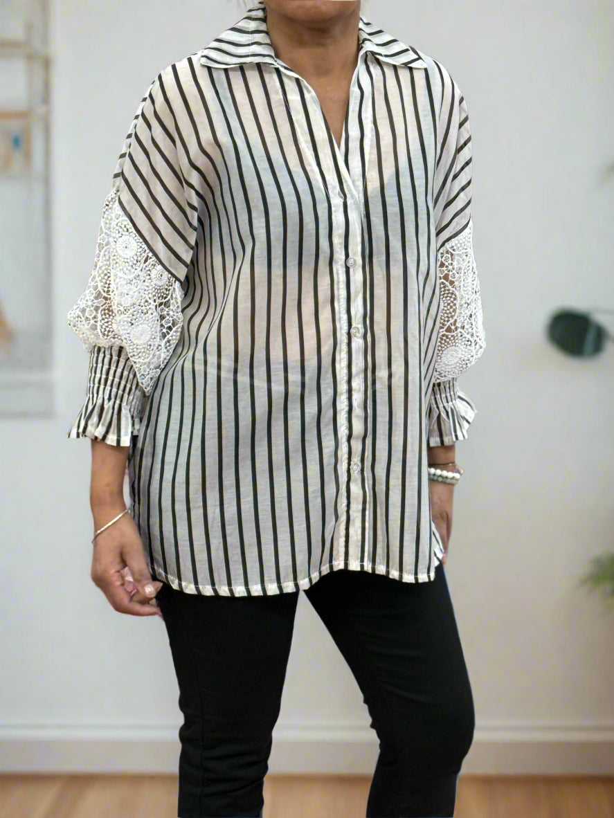VESTA-SHEER LACE SLEEVE SHIRT
