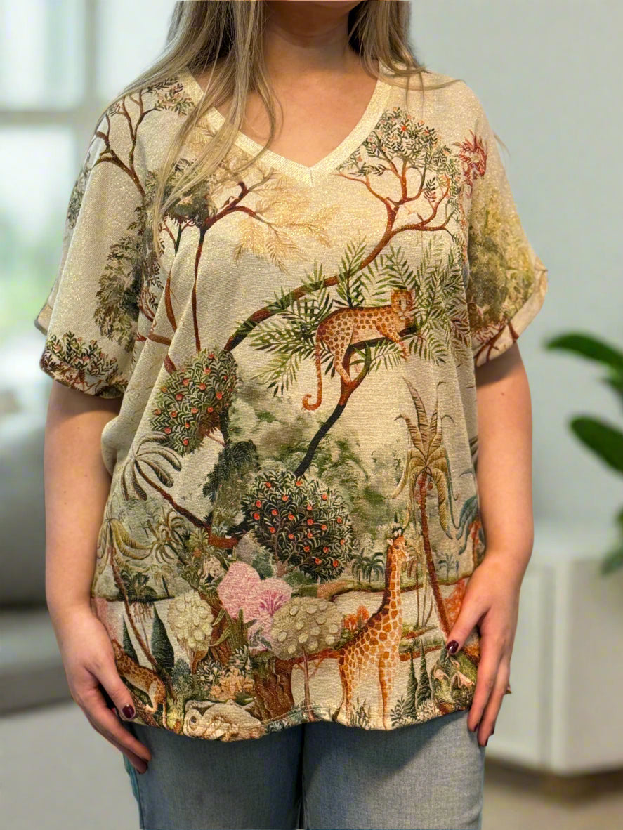 PALOMA - JULES SHIMMER JERSEY PRINT TOP