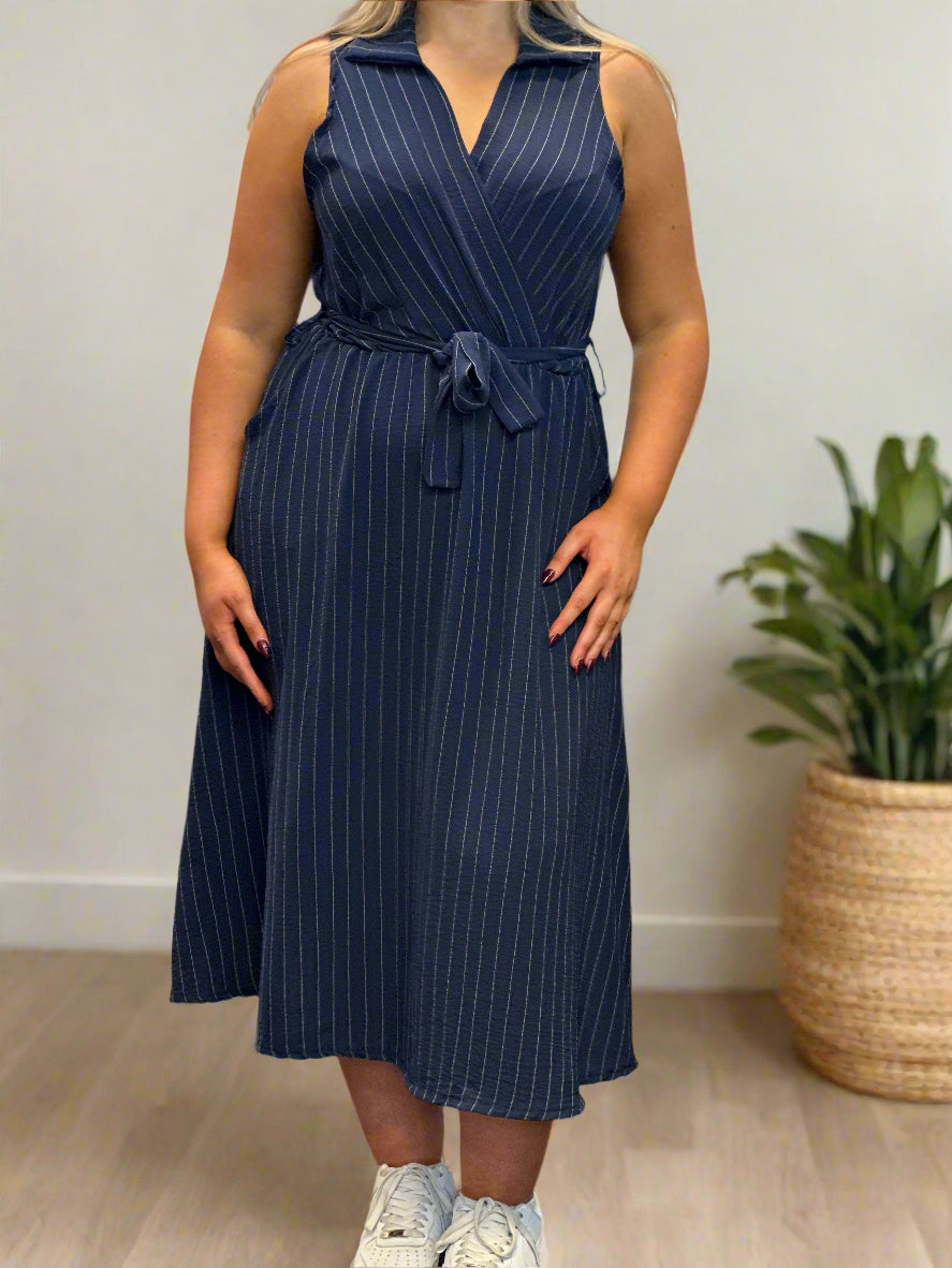 ST IVES- TONI PINSTRIPE COLLAR DRESS