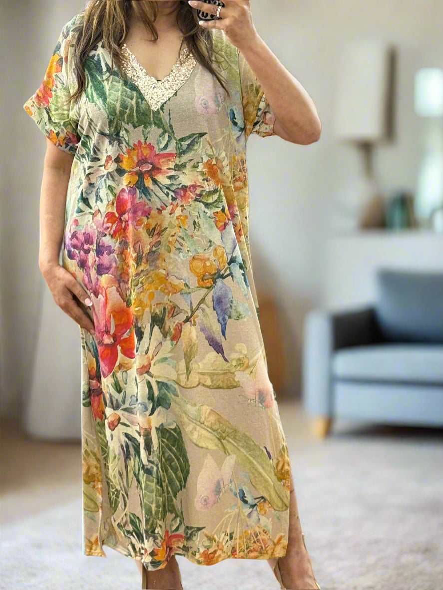 PALOMA- JILLY SHIMMER V GOLD PRINT MAXI
