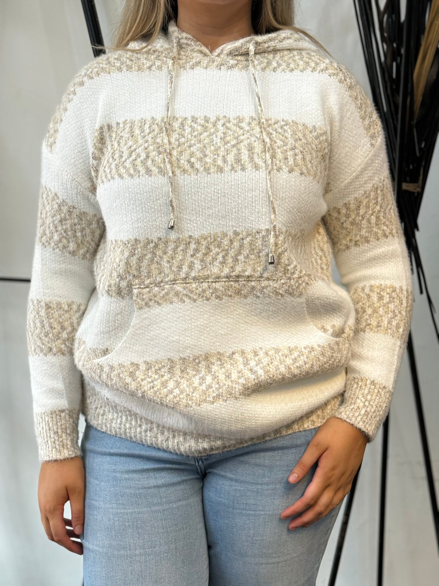 ANDI-STRIPE POCKETS HOODY KNIT-