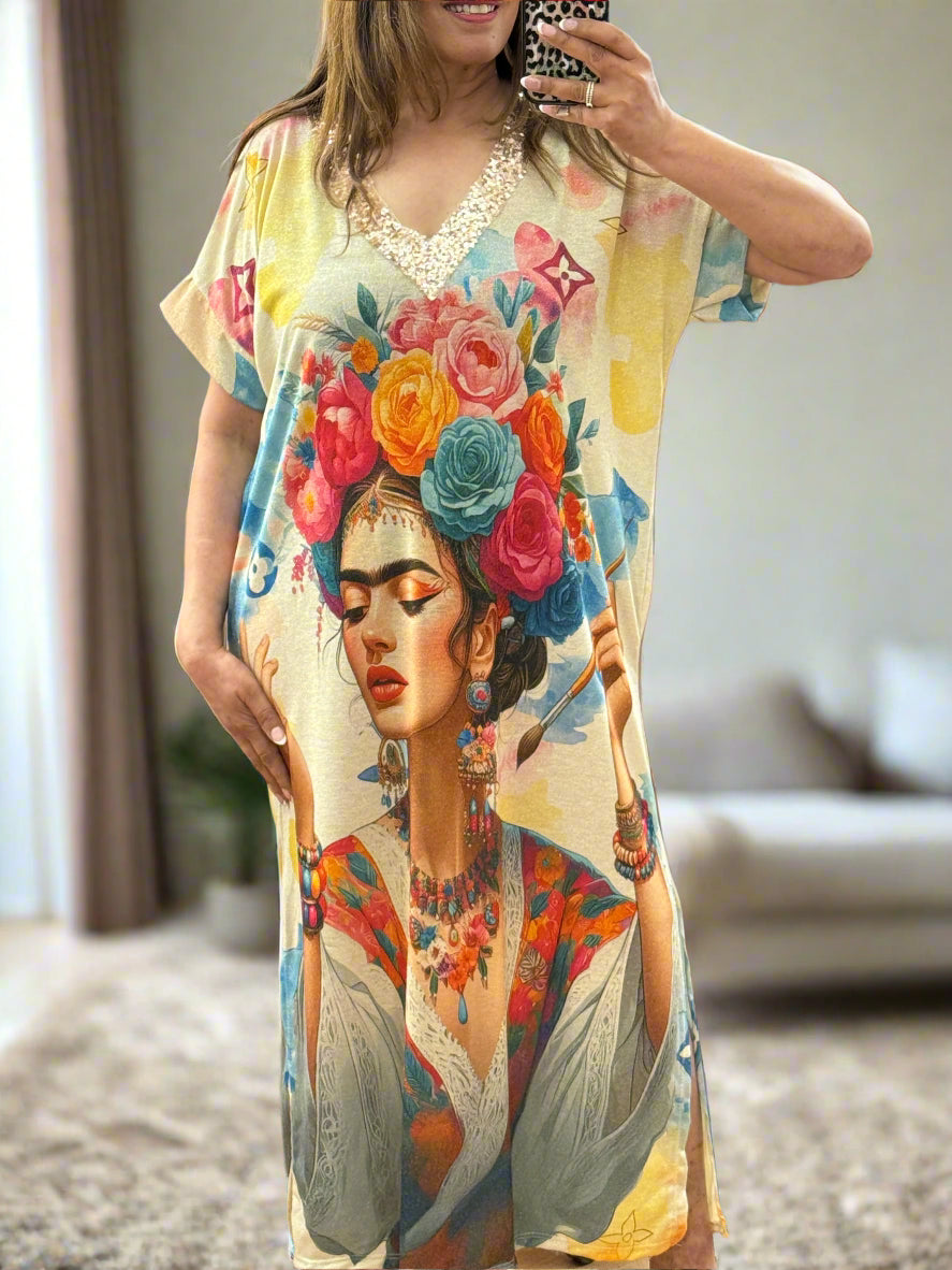 PALOMA- JILLY SHIMMER V GOLD PRINT MAXI