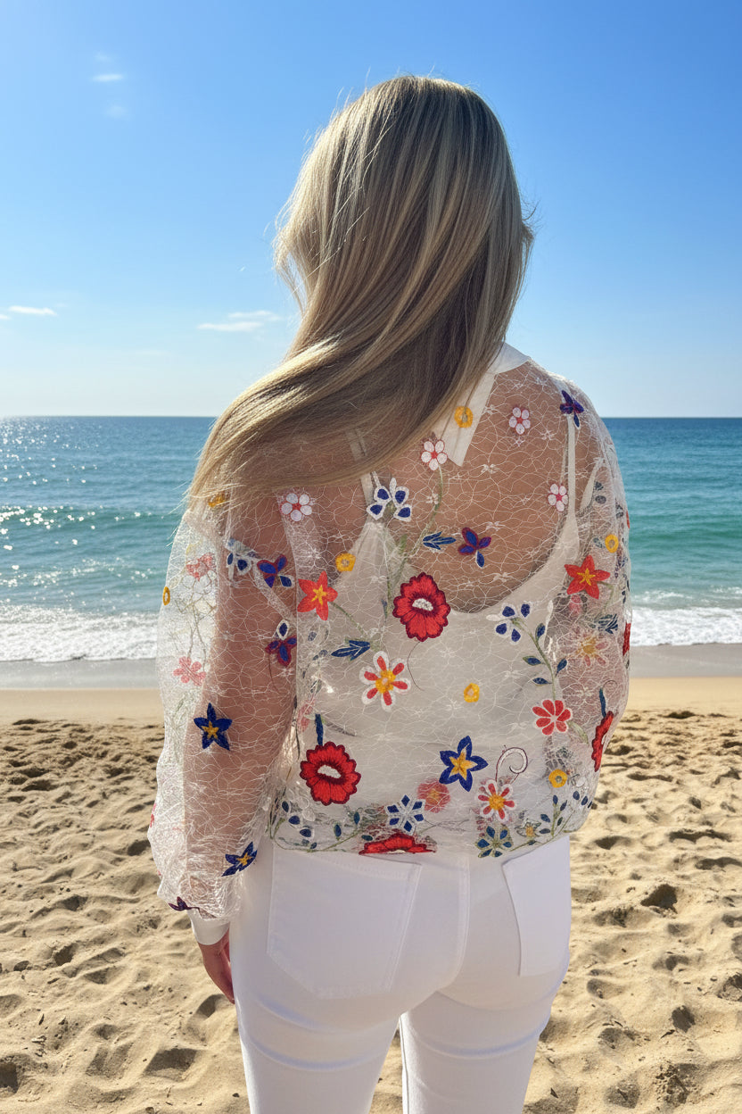 LILA- FLOWER EMB MESH JACKET