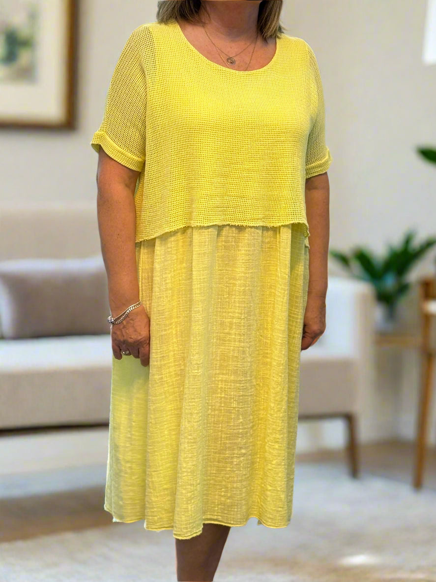 SARA-TEABAG OVERLAY COTTON DRESS