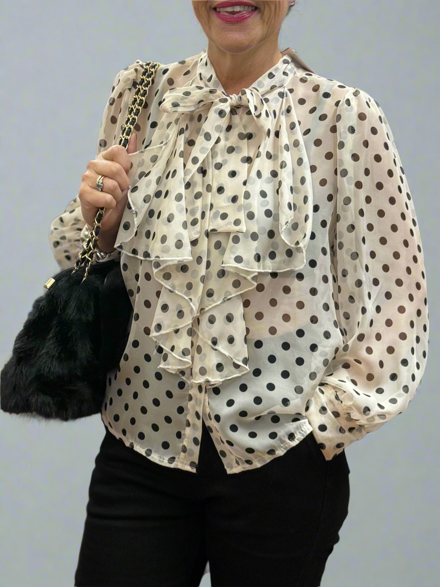 SIMONE PUSSY BOW SPOTTY SHIRT