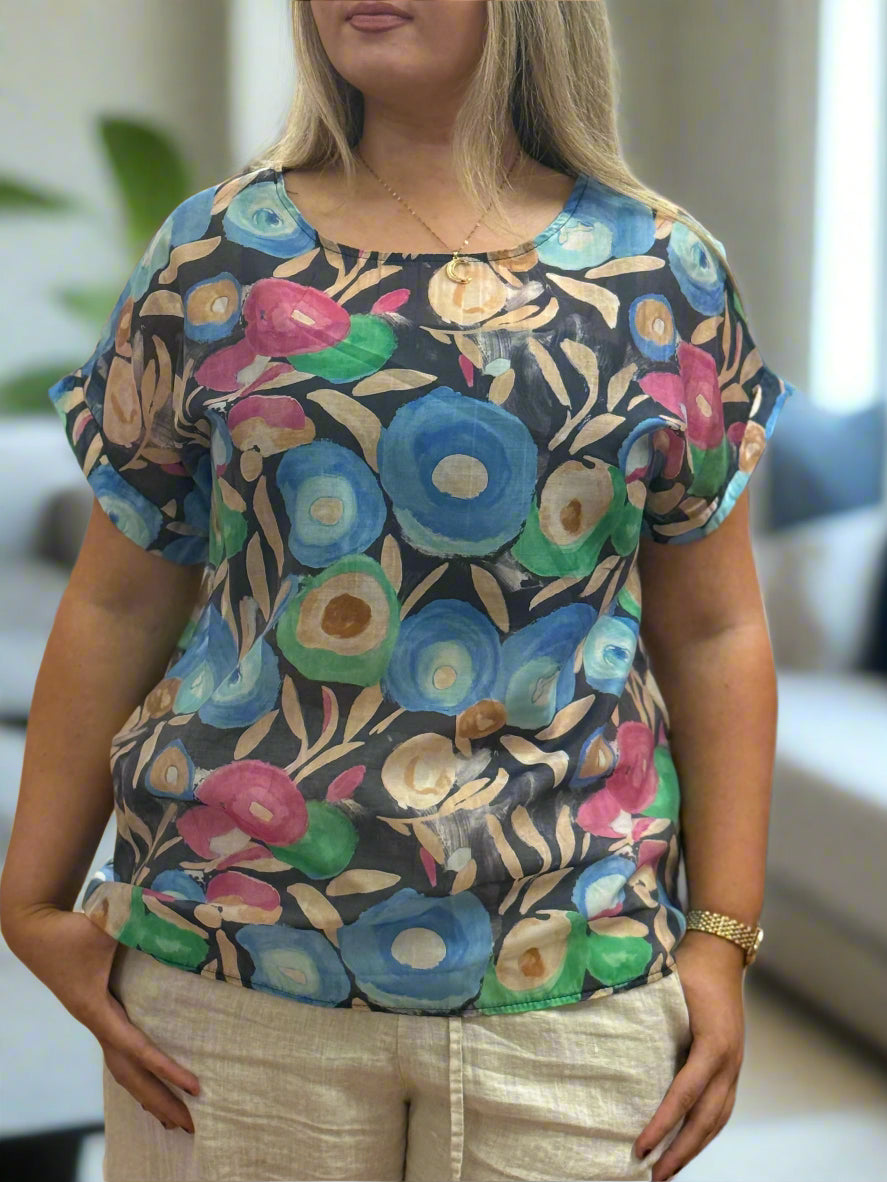 DANA- PRINTED TENCEL SHEER TOP