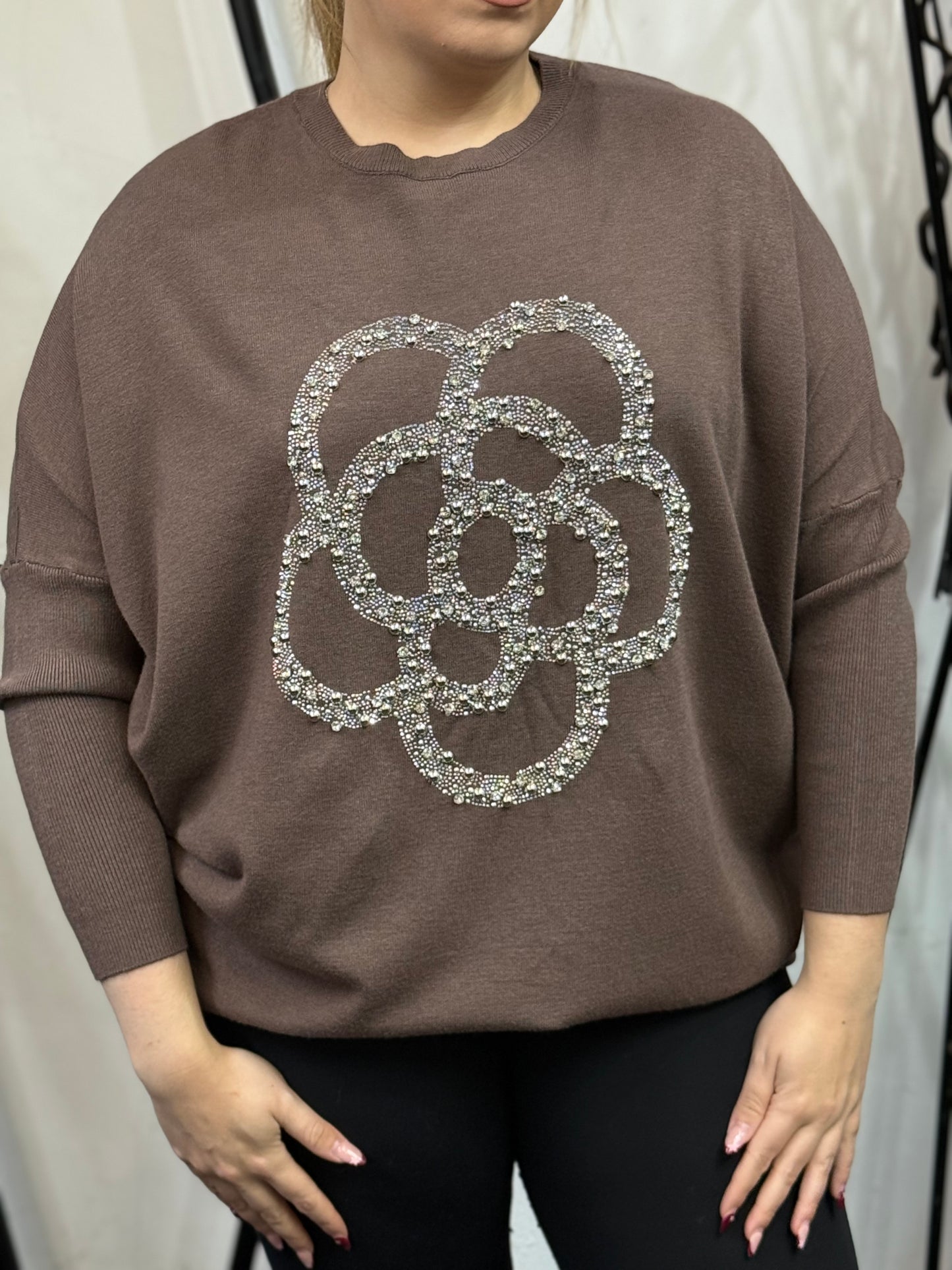 DELLA - O/S SEQUIN FLOWER ROSE JUMPER