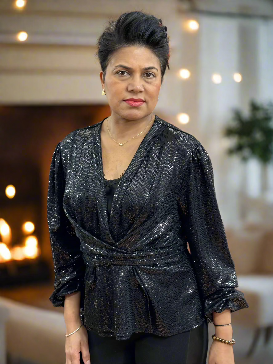 JESSICA SHIMMER WRAP TOP-#BlackFridaySale