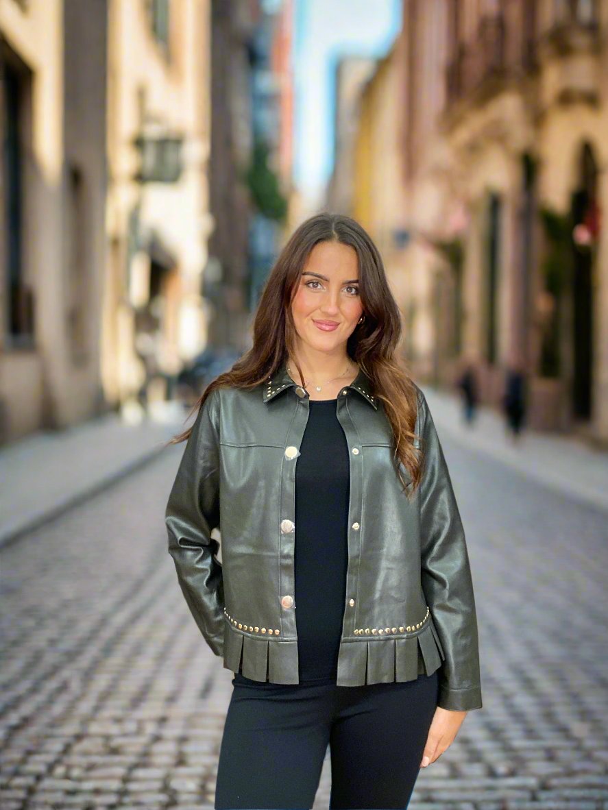 MALISSAJ-PU FRILL STUDS JACKET-