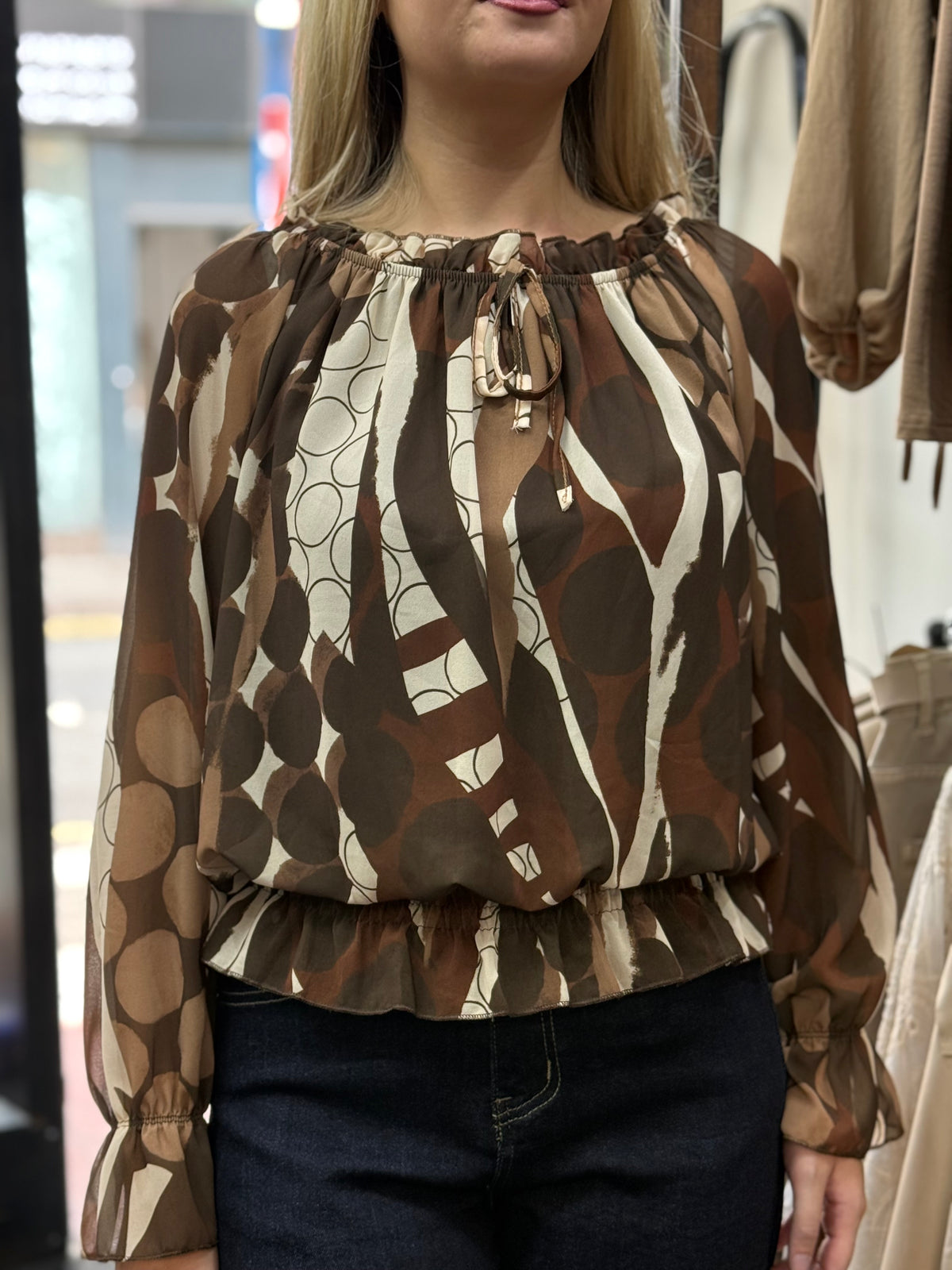 JODY-CHIFFON FRILL HEM BARDOT TOP