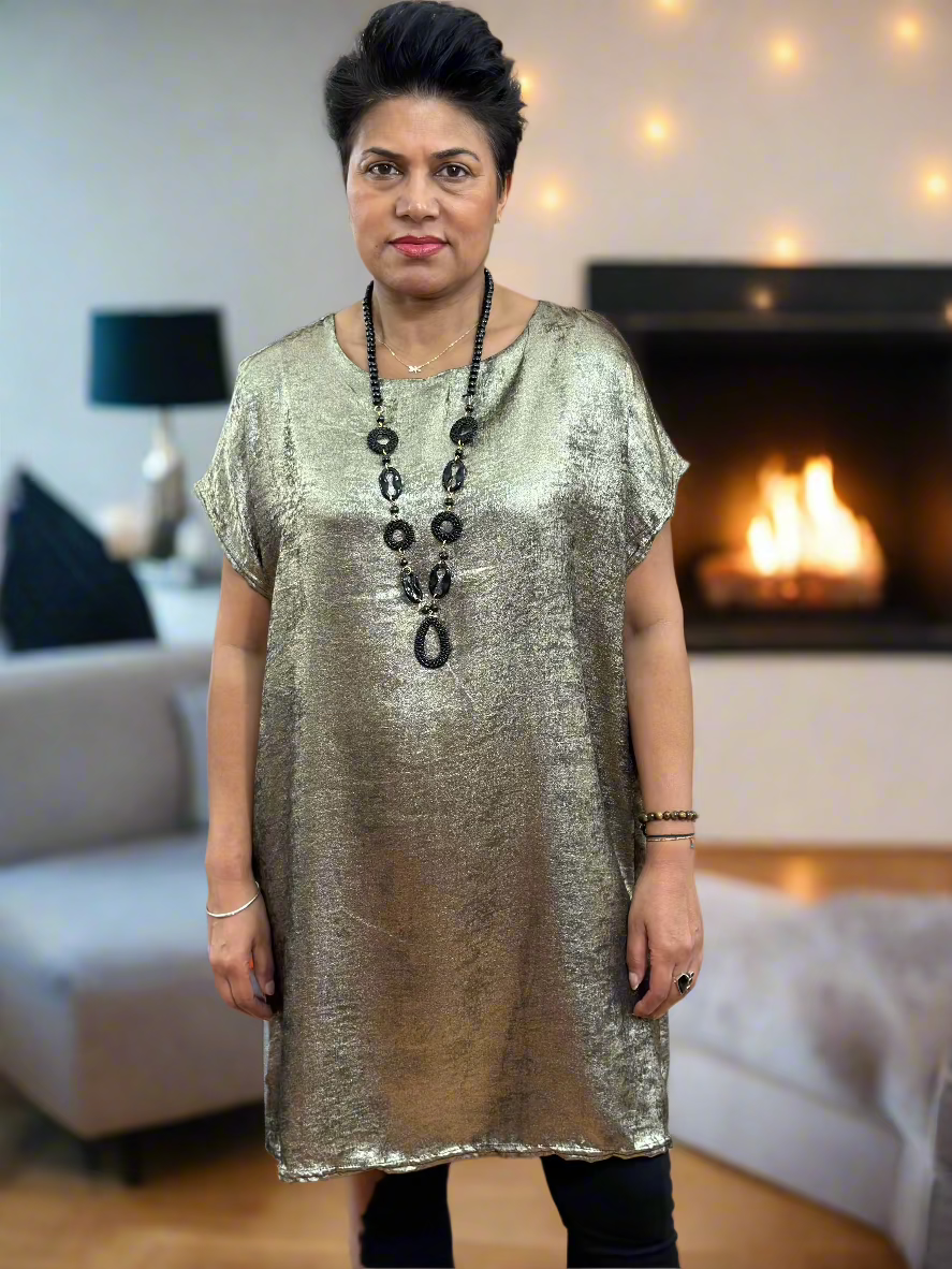 METALLIC TUNIC DRESS-#SALE