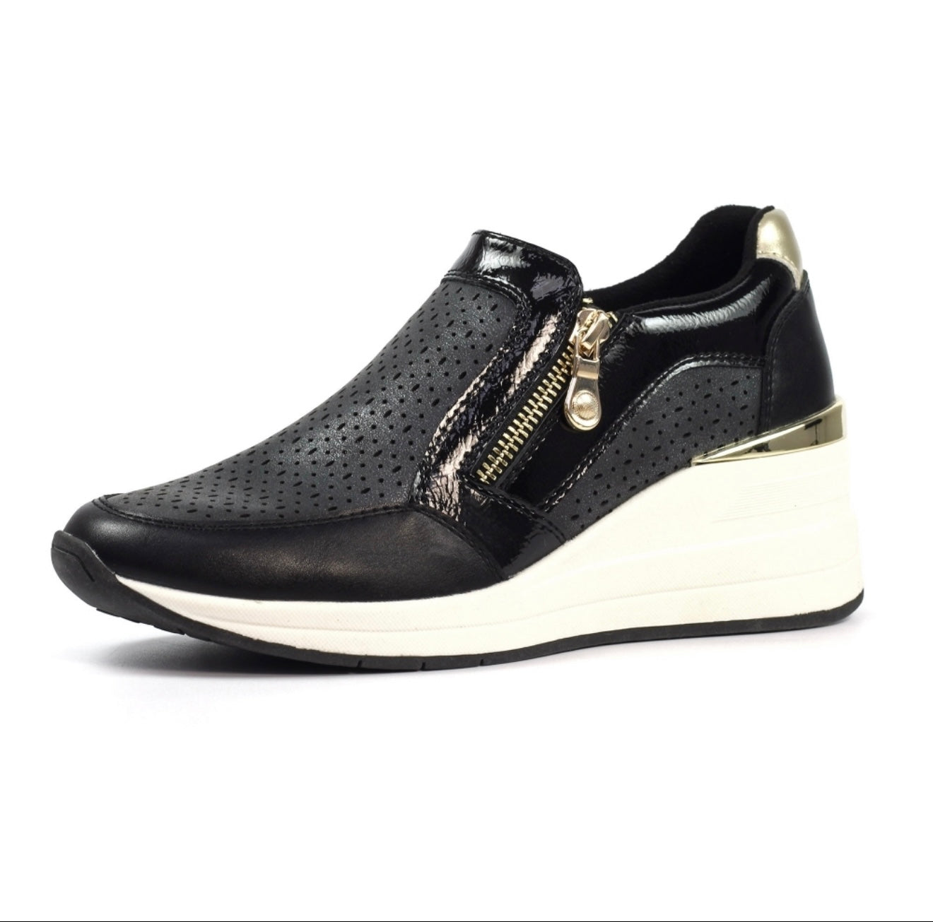 LUNAR- BARCELONA BLACK WEDGE TRAINER