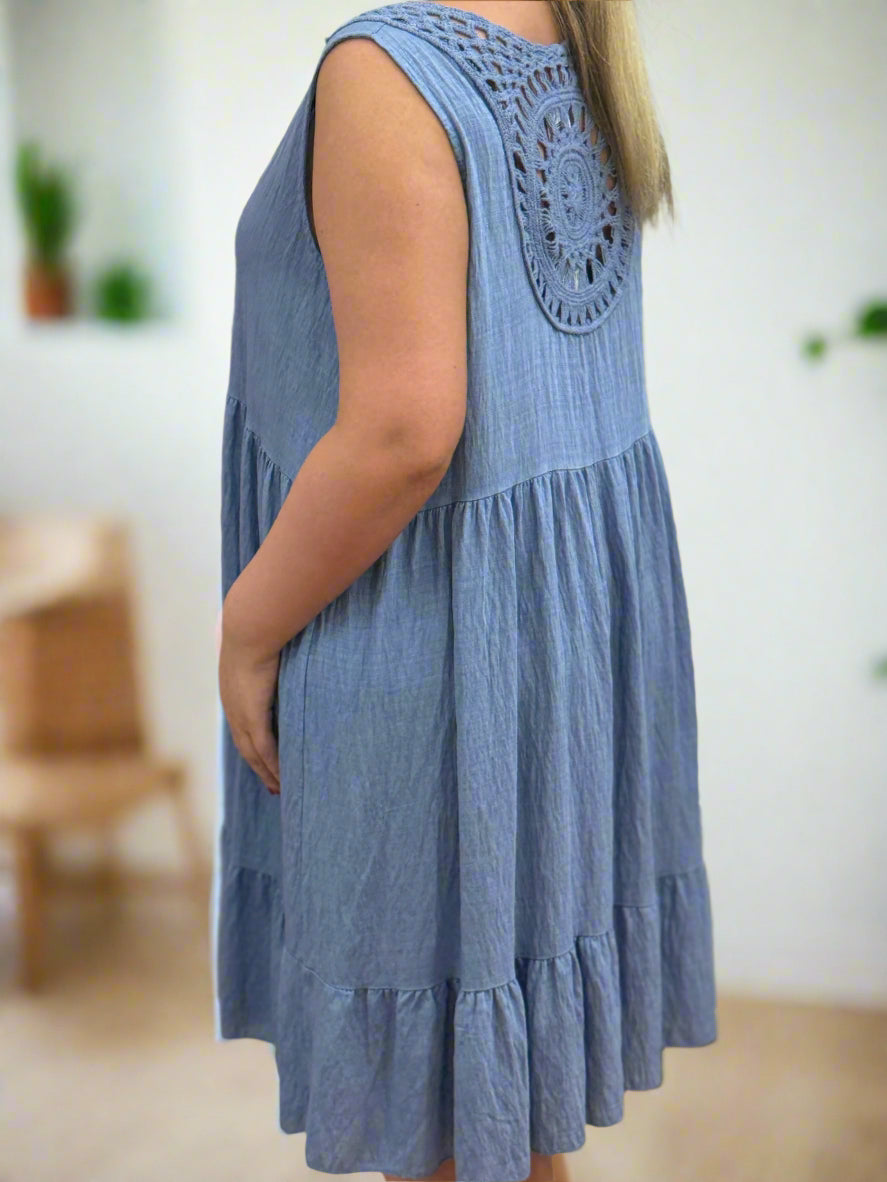 DARCY- CROCHET BACK SILKY DRESS