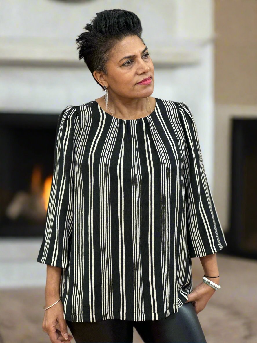 FRANSA- ARIANA STRIPE TOP-BLACK