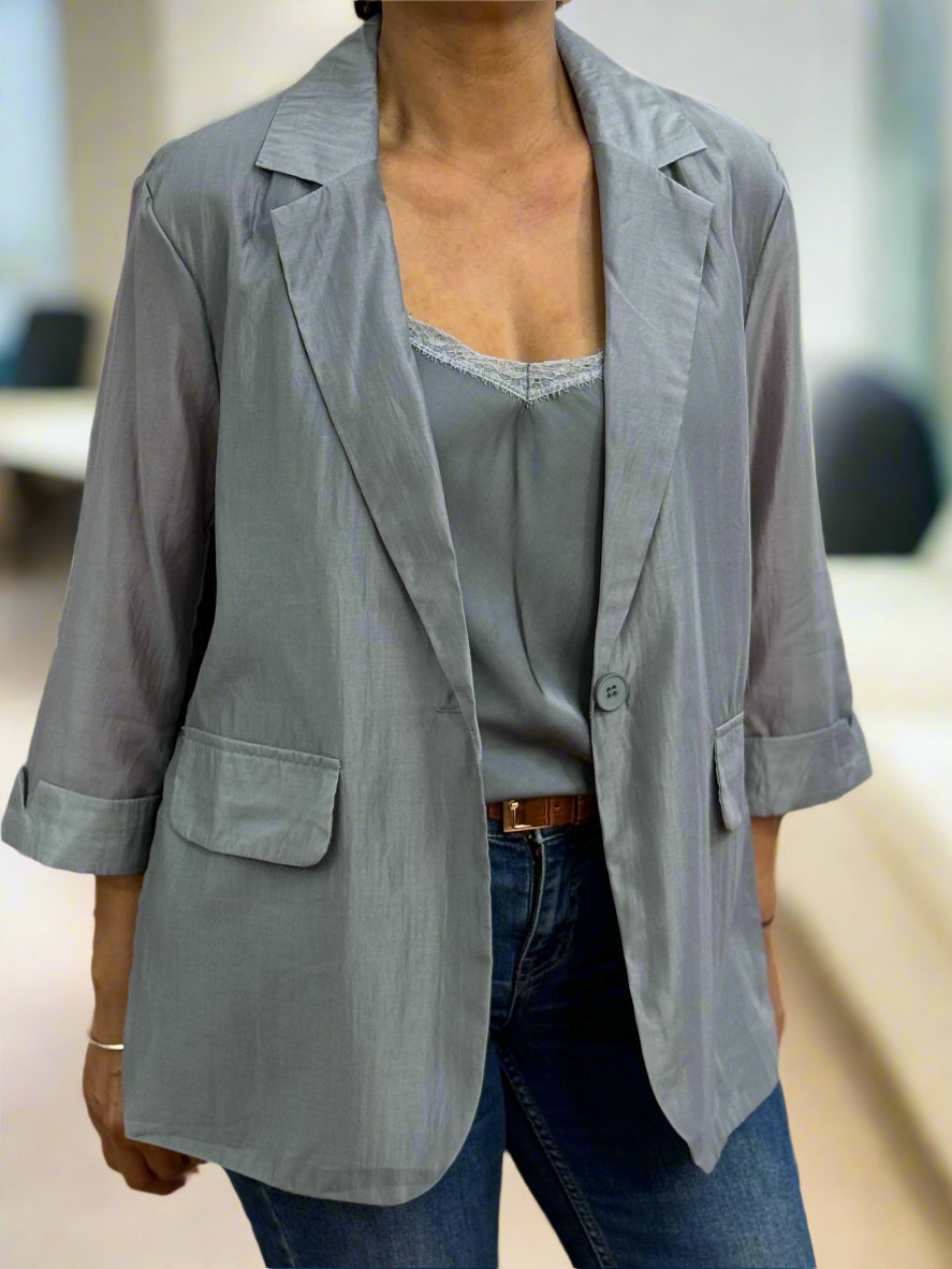 LORENA- ORGANZA SHEER BLAZER-GREY