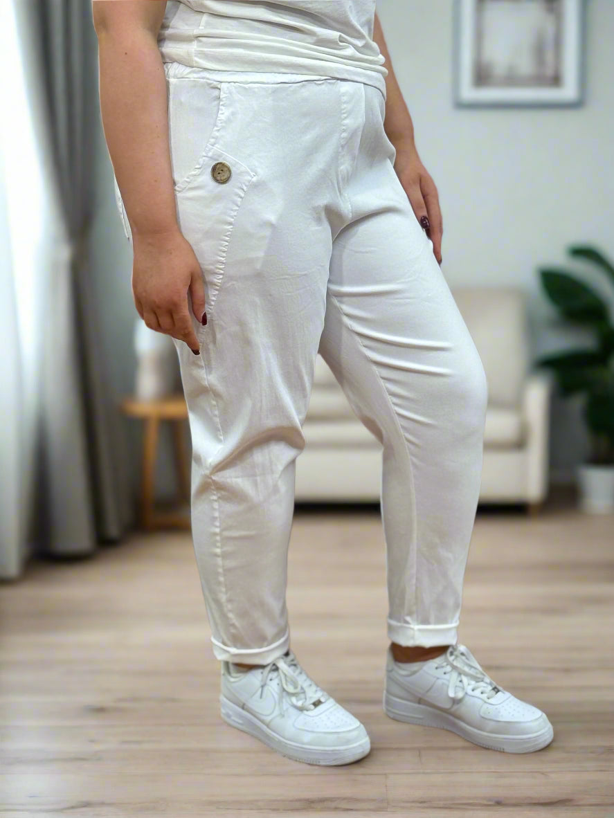 CARMEL-BUTTON DETAIL CARGO PANTS