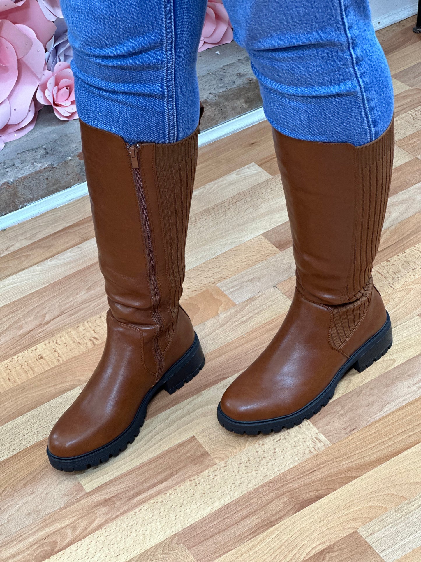 TORI HALF/HALF KNEEHIGH BOOT-TAN