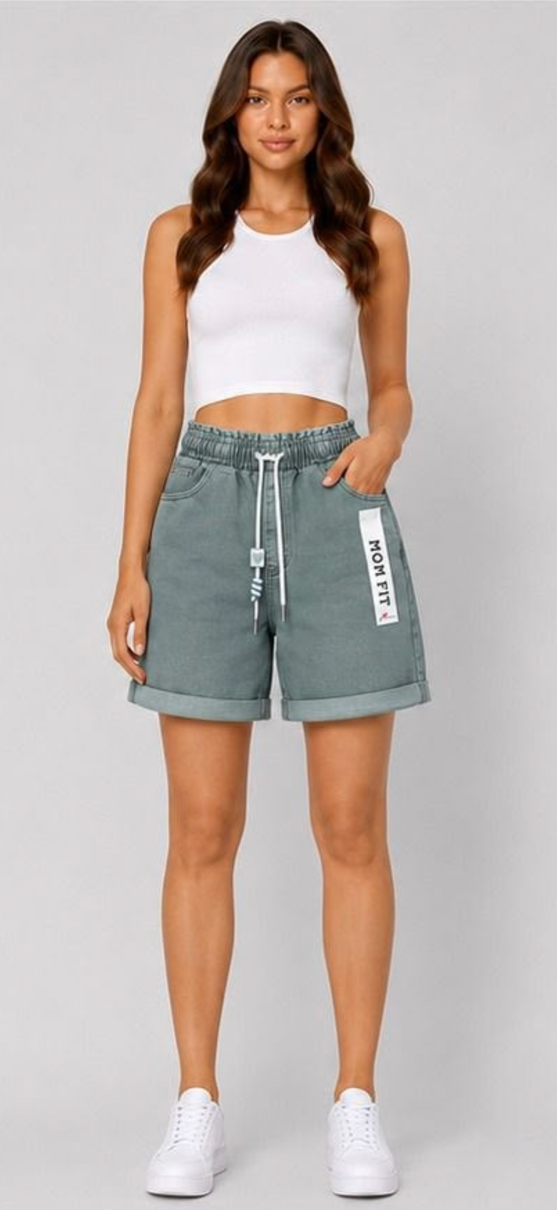 LOLA- D/STRING MID DENIM LONG MOM SHORTS