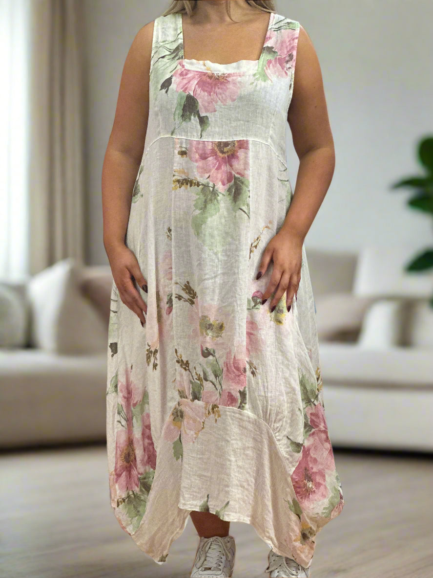 LINO -HOLLY FLOWER LINEN DRESS-