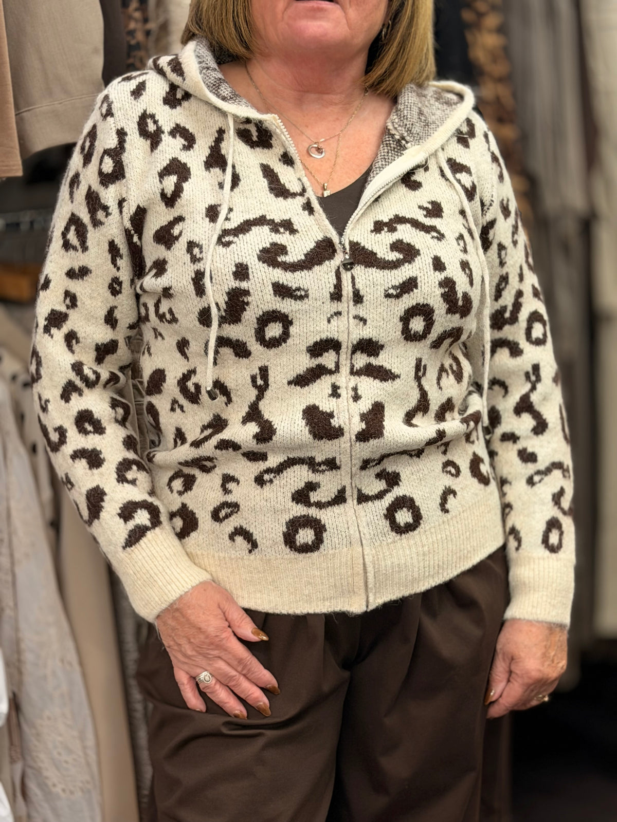 NOA- ANIMAL CHUNKY KNITTED ZIP UP HOODIE