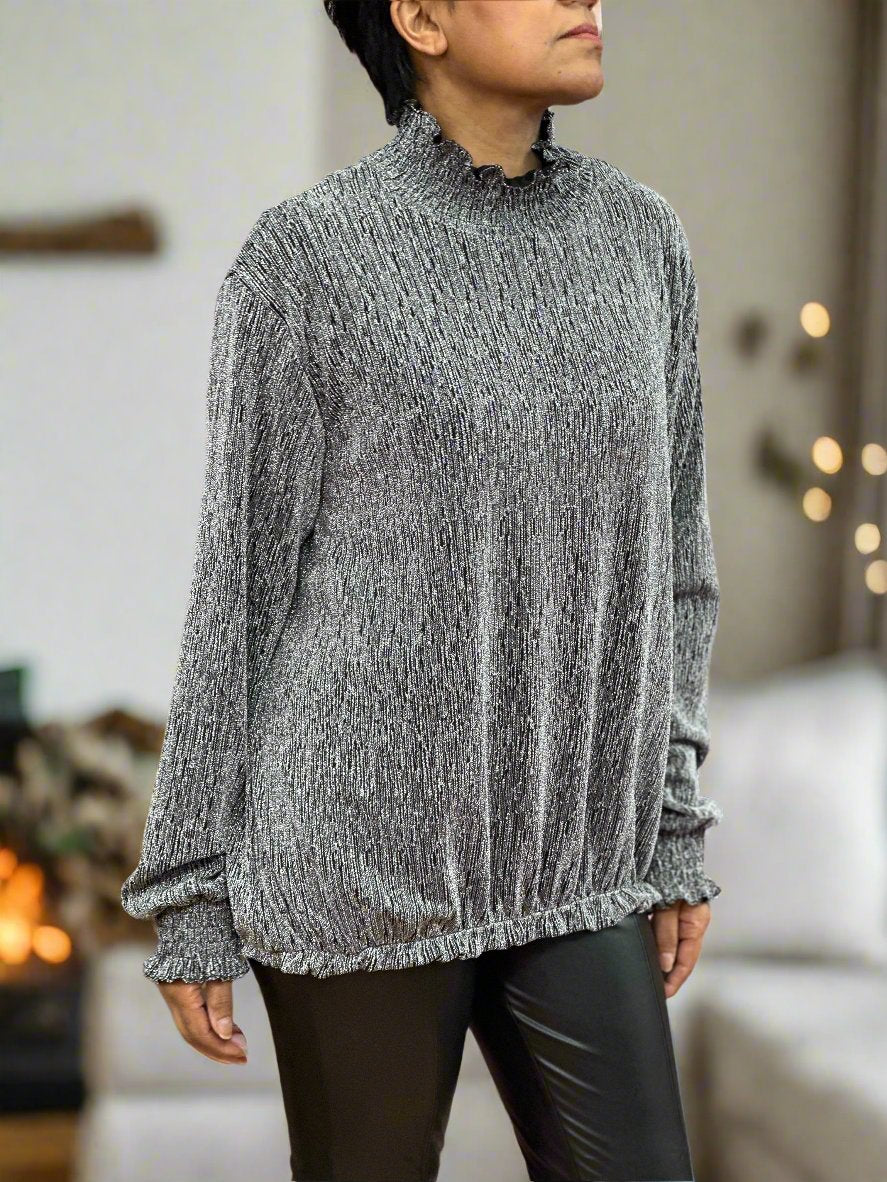 DENNI- RUFFLE NECK LUREX TOP - #BlackFridaySale