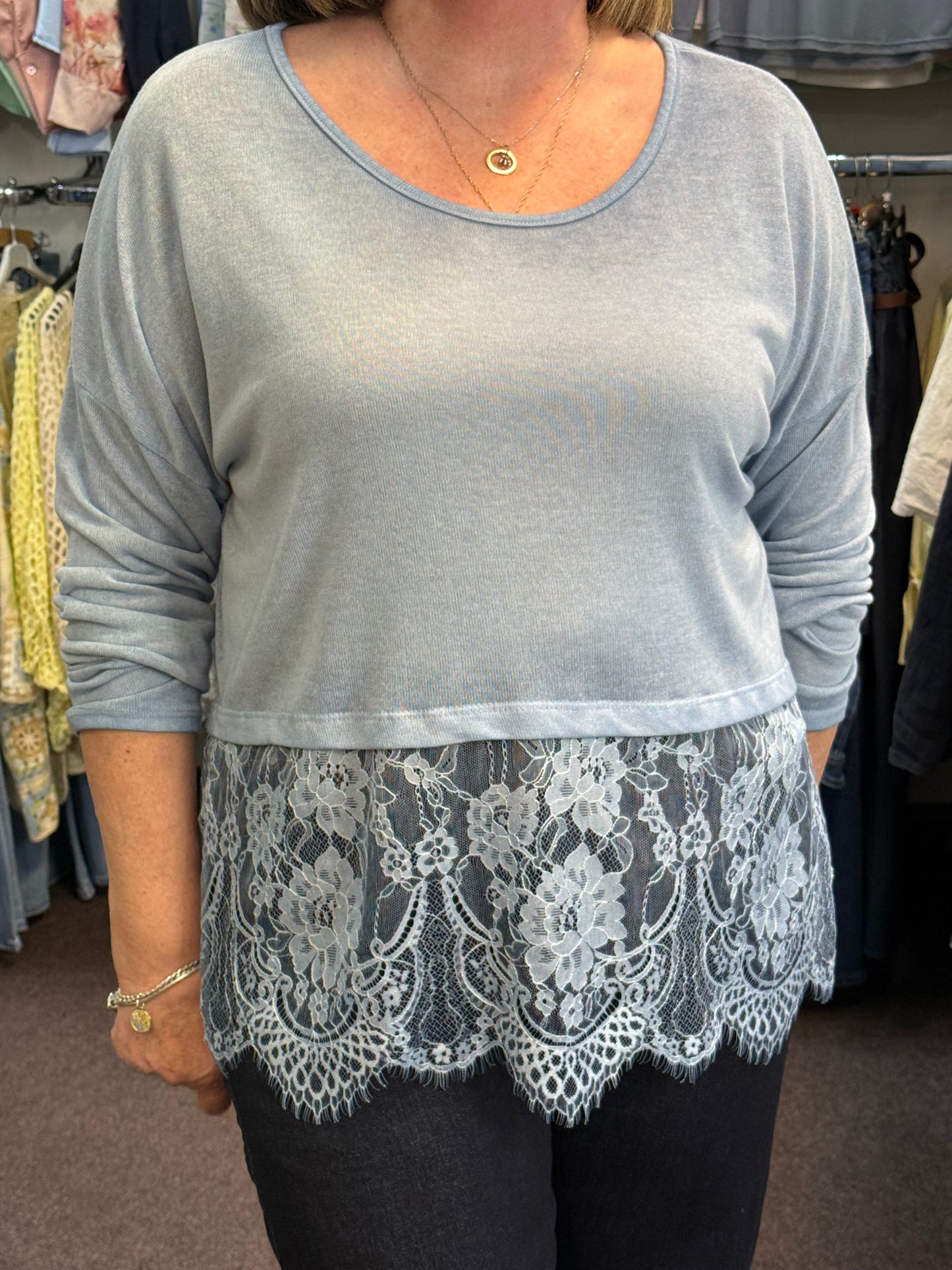 DIONE- LACE BOTTOM FINE KNIT TOP-PLUS-#SunshineSALE