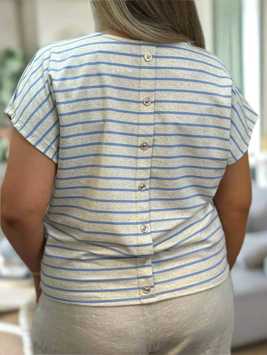 ARDEN- BUTTON BACK MARL STRIPE TEE